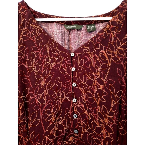 Eddie Bauer Maxi Dress Leaf Print V-Neck 3/4 Sleeves Button Bodice - XXL Tall - Picture 3 of 10